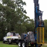 ID3300 Trailer mounted drilling rig with Land Cruiser 4x4 support vehicle